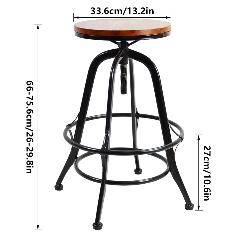 Tabouret de bar à hauteur ajustable en bois massif Kinser