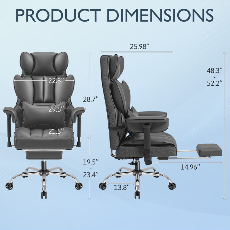 Big & Tall Style Executive High-Back Office Chair with Footrest and Lumbar Support, Grey