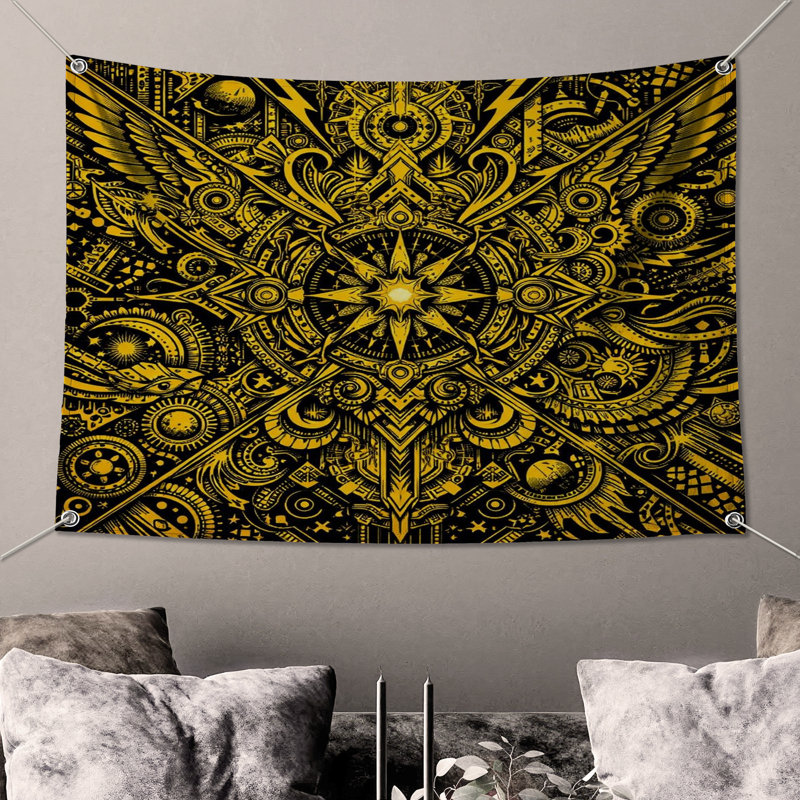 Tapisserie murale géométrique complexe - Mandala, 50in H x60in W with 4 Grommets