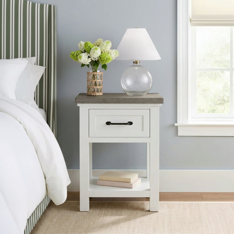 Kenya 20'' W Solid Wood Nightstand, Cloud/Fog