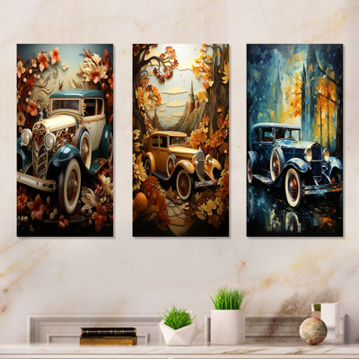 1930S Vintage Car Nostalgia Collage - Car Vintage Metal Wall Art Set Of 3