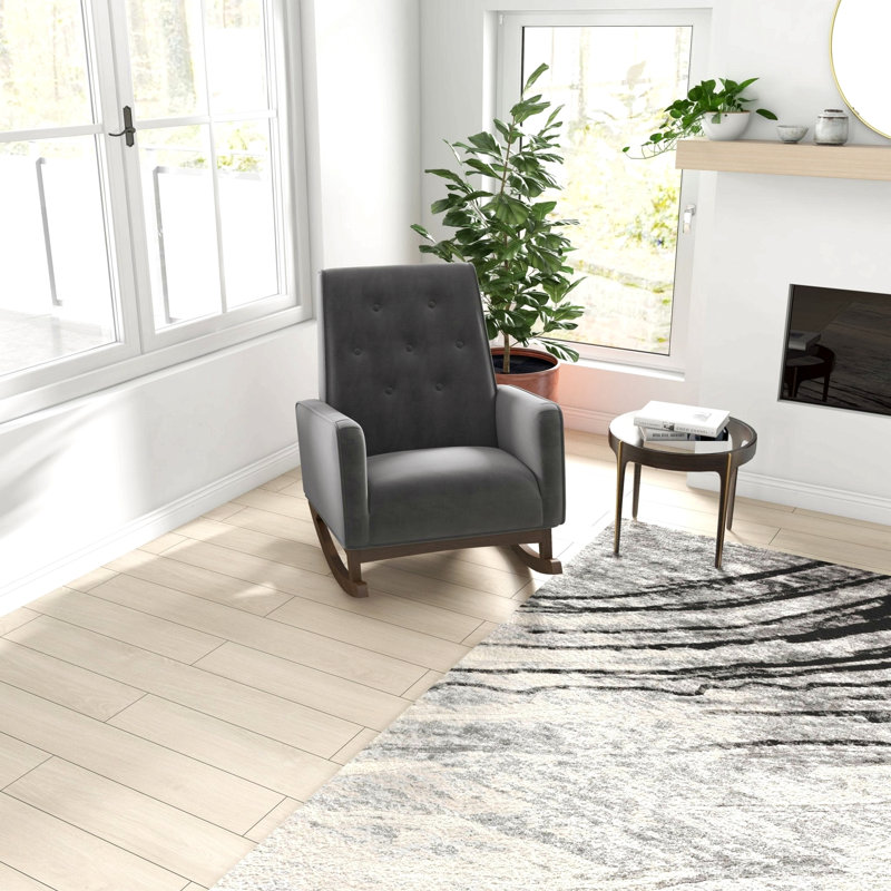 Chaise berçante en tissu et bois massif, Gris foncé
