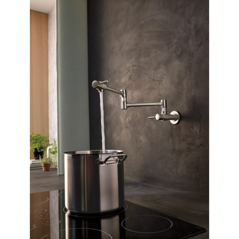 Euro Linear Wall Mount Pot Filler, Luxe Steel