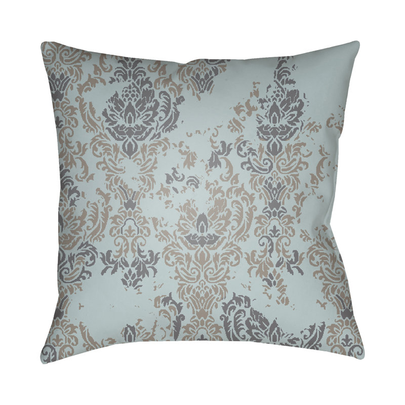 Damask Throw Pillow, 18" H x 18" W x 4" D, Turquoise/Gray