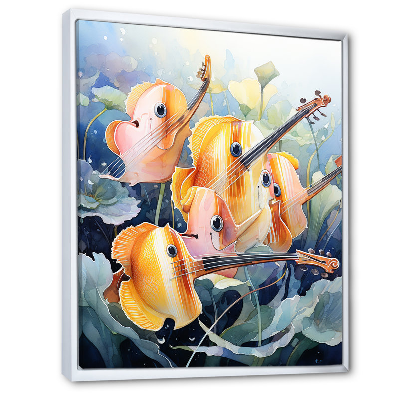 Orange papillon, musique mélodique - Art mural poisson papillon, Cadre flottant blanc, H 20 po x l 12 po x P 1 po