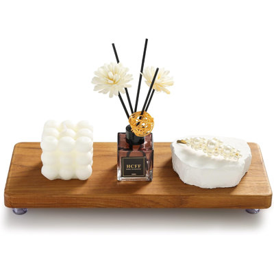Plateau surélevé en teck massif, 32 x 13 cm, support sur pied en teck d'une seule pièce, porte-savon rustique vintage pour lavabo, bougie, plantes, huiles essentielles et présentoir pour yacht, marron