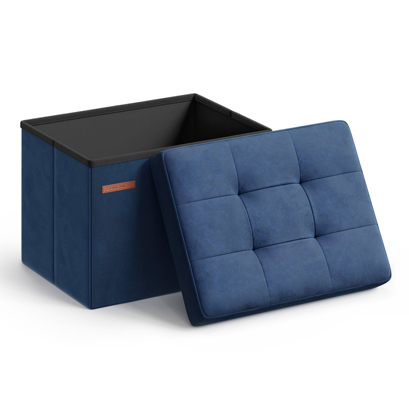 40cm Wide Velvet Tufted Rectangle Solid Colour Standard Ottoman with Storage, Blue