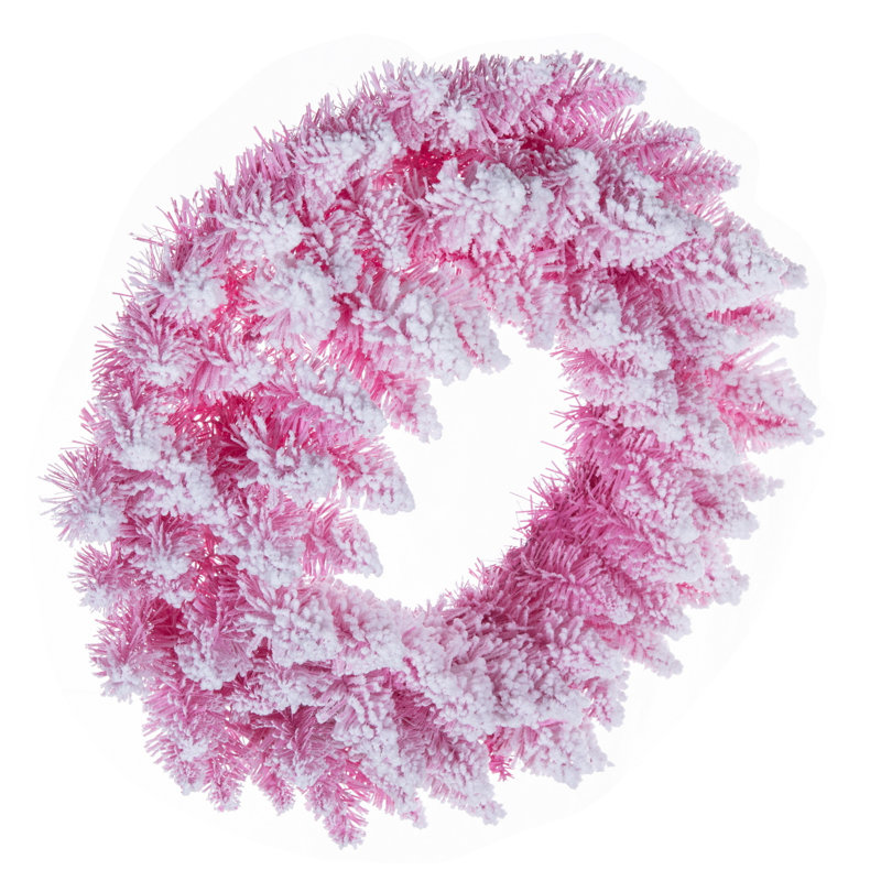  Couronne de sapin artificielle 30 po avec 140 pointes en PVC rose floqué réaliste, 30 po x 30 po