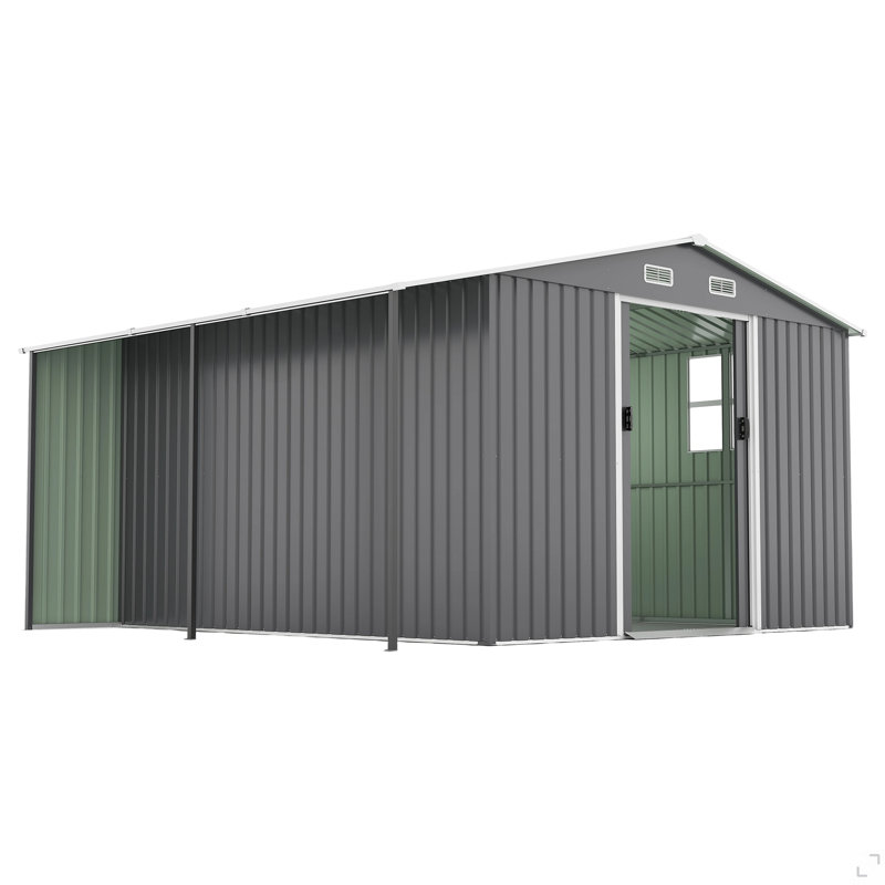 Remise de rangement extérieure 10 pi x 12 pi, très grande remise en métal avec portes verrouillables, fenêtres, petite maison en acier à l'extérieur idéale pour le jardin, la cour, le service de patio, le rangement d'outils, les poulaillers