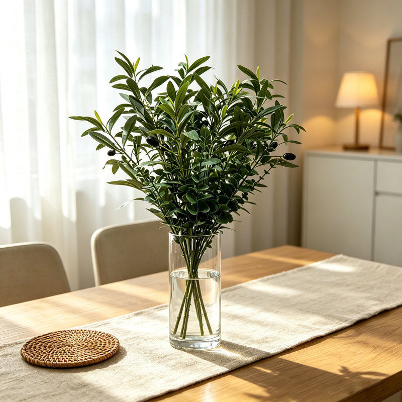 Ensemble de branches d'olivier et de tiges d'eucalyptus artificielles, tiges de verdure artificielle, 4 branches d'olivier et 12 tiges d'eucalyptus pour vase, décoration champêtre, maison, mariage