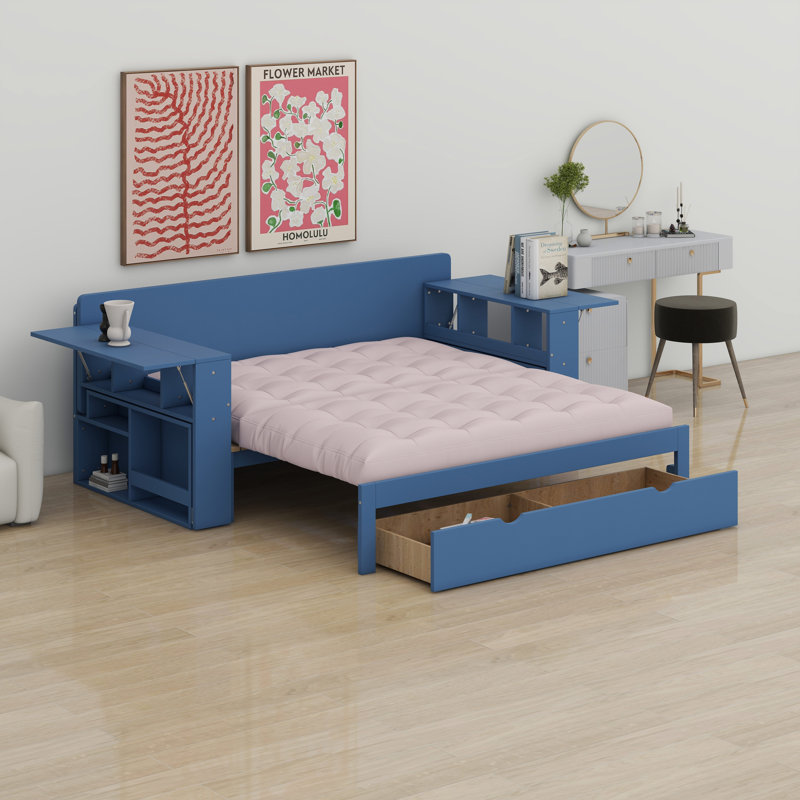 Lit de jour avec bureau amovible, Bleu