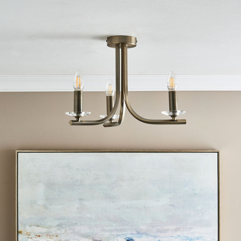 Semi Flush Mount, Antique Brass, 300cm H x 410cm W x 410cm D, 3 Lights