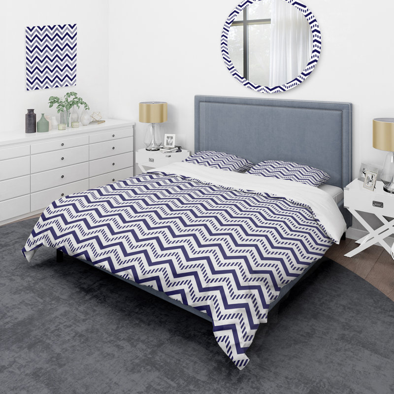 Black Dots Chevron - Abstract Duvet Cover Set - Microfiber Polyester, Queen Duvet Cover + 2 Standard Shams