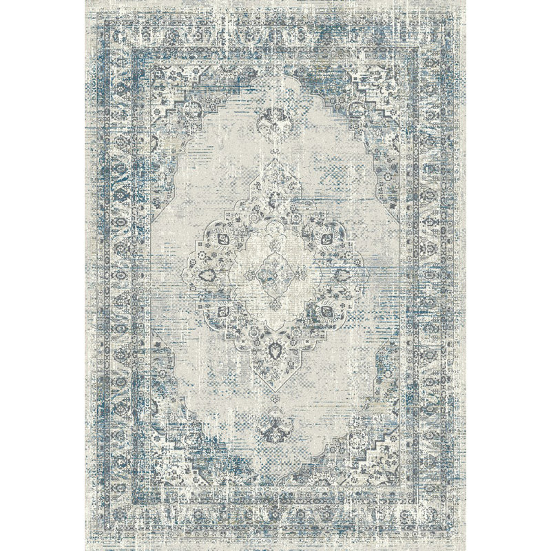 Tapis crème/bleu oriental Fitzsimmons, Rectangulaire 9 pi x 12 pi 10 po