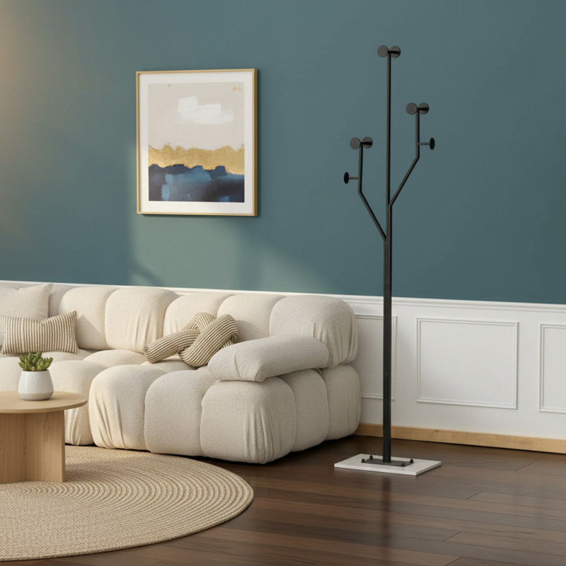 Heavy-Duty Tree-Shaped Metal Freestanding Coat Rack With Sturdy Marble Base, Suitable For Bedrooms, Entryways And Corridors.