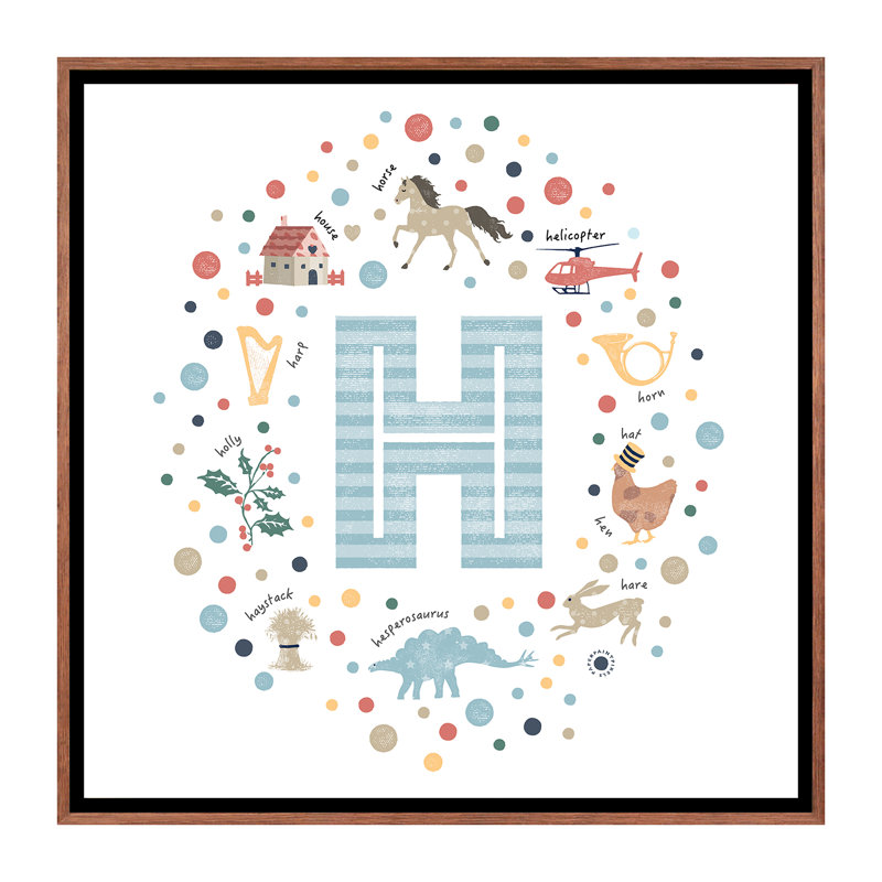 Lettre illustrée H bleue - impression, Pas de tapis, H 18 po x l 18 po x 1,5 po, Toile avec cadre brun