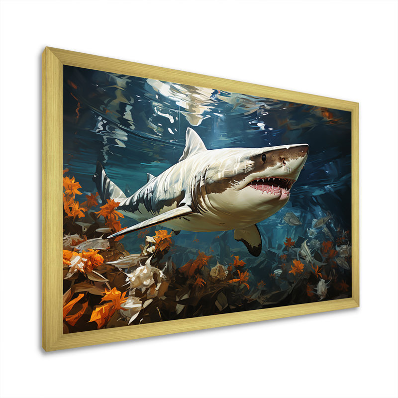 " Shark Ballet Painting ", 34" H x 44" W x 1.5" D, Gold Single Picture Framed