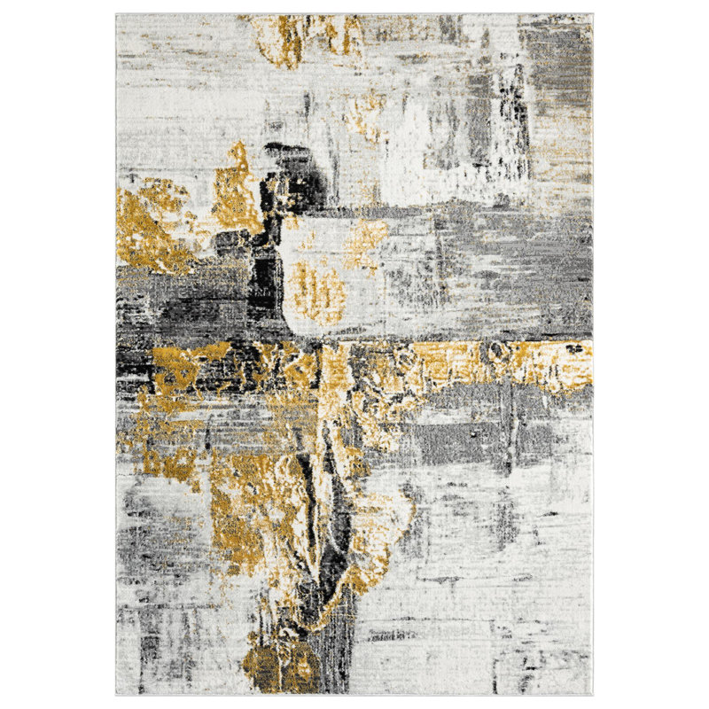 Tapis blanc / or à motif abstrait Nason Collection, Rectangle 5 pi 2 po x 7 pi 5 po