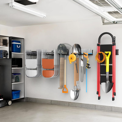 Wall Mounted Garden Tool Organizer for Garage, Heavy Duty Folding Chair Storage Rack