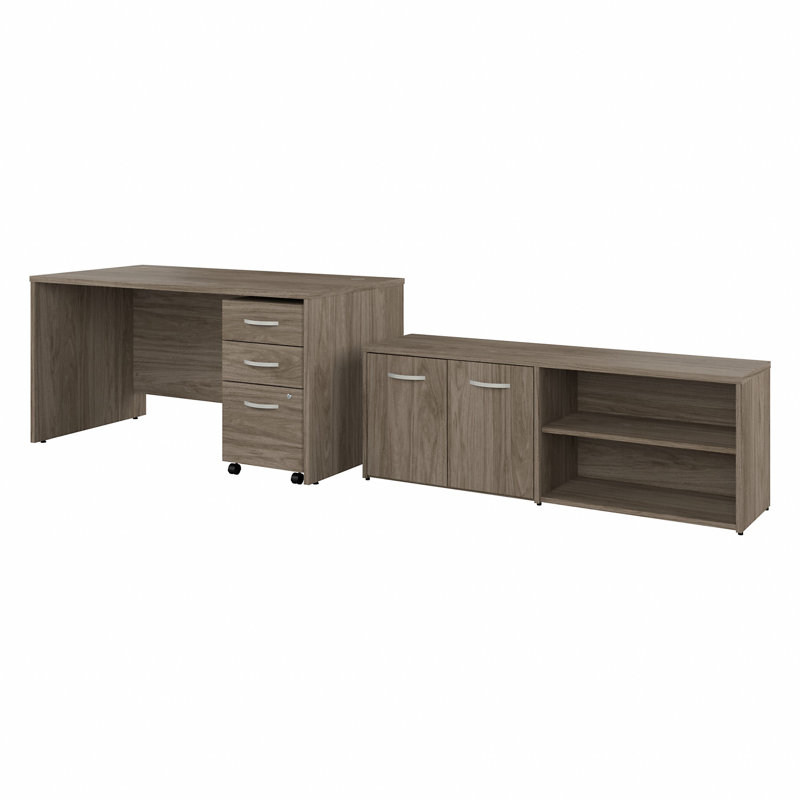 Office 500 Collection 3 Piece Rectangular 60W Computer Desk Office Set, Modern Hickory