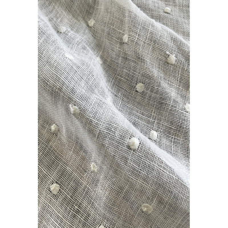 Demi Cotton Blend Polka Dots Sheer Thermal Rod Pocket Curtain Panels, 50" W x 96" L, White