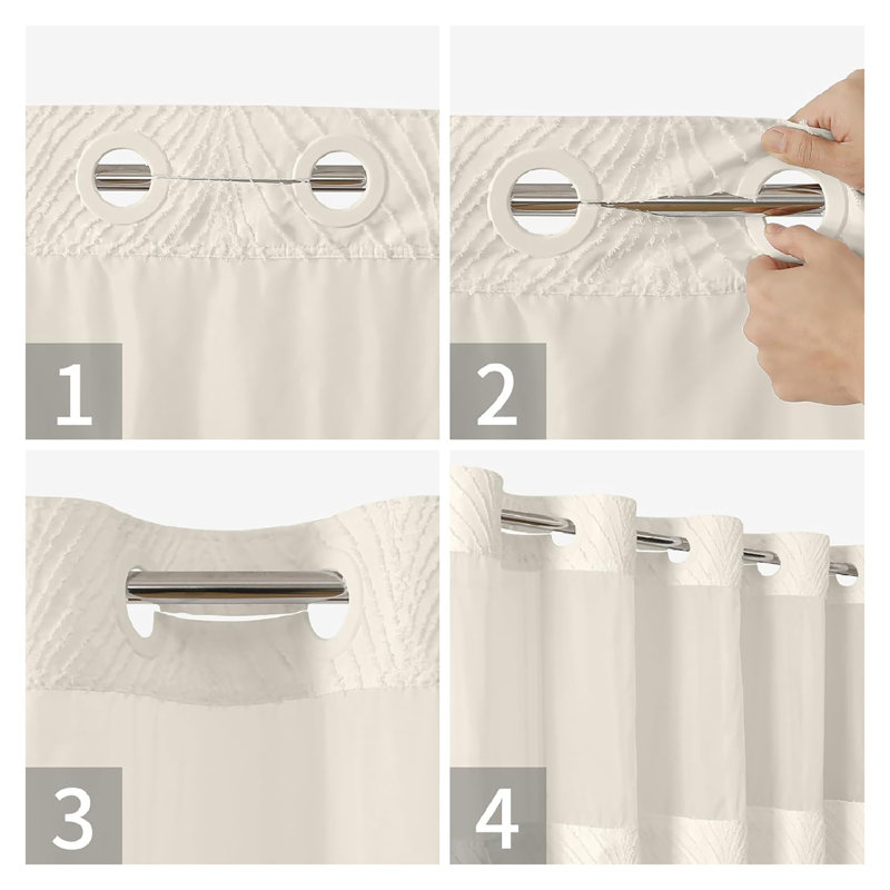 Ensemble de rideau de douche Stall no Hook, Blanc, crème, H 74 po x l 71 po