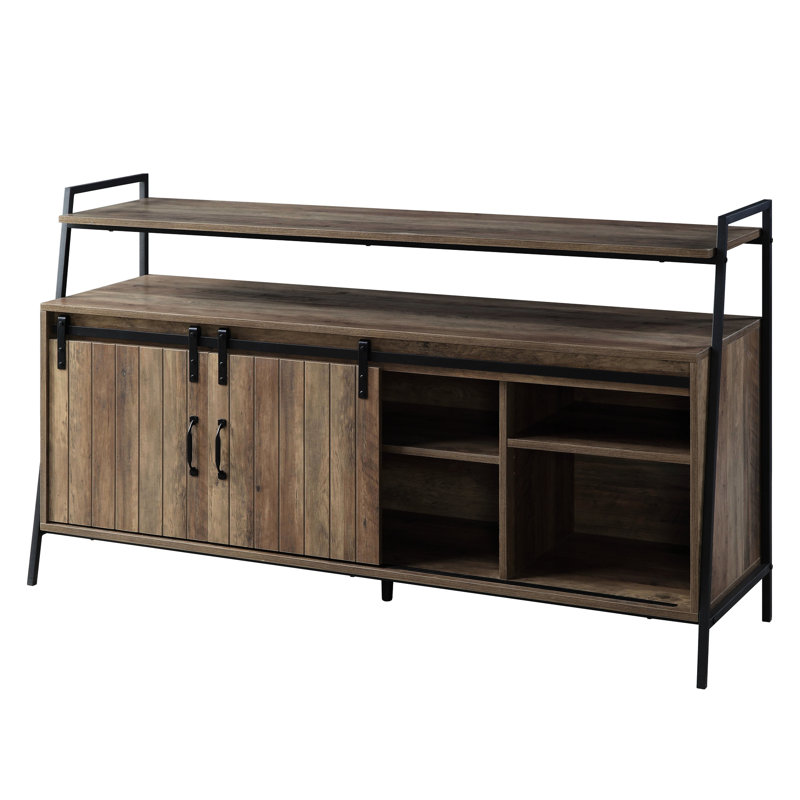 Meuble télé de style rustique avec porte coulissante pour téléviseurs de 58 po en chêne de grange noir et chêne, convient aux téléviseurs de 50 à 59 po