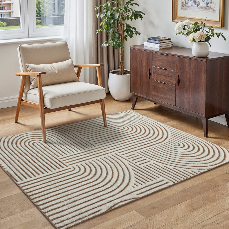 Rove Modern Geometric Area Rug for Living Room, Rectangle 4' x 6', Beige