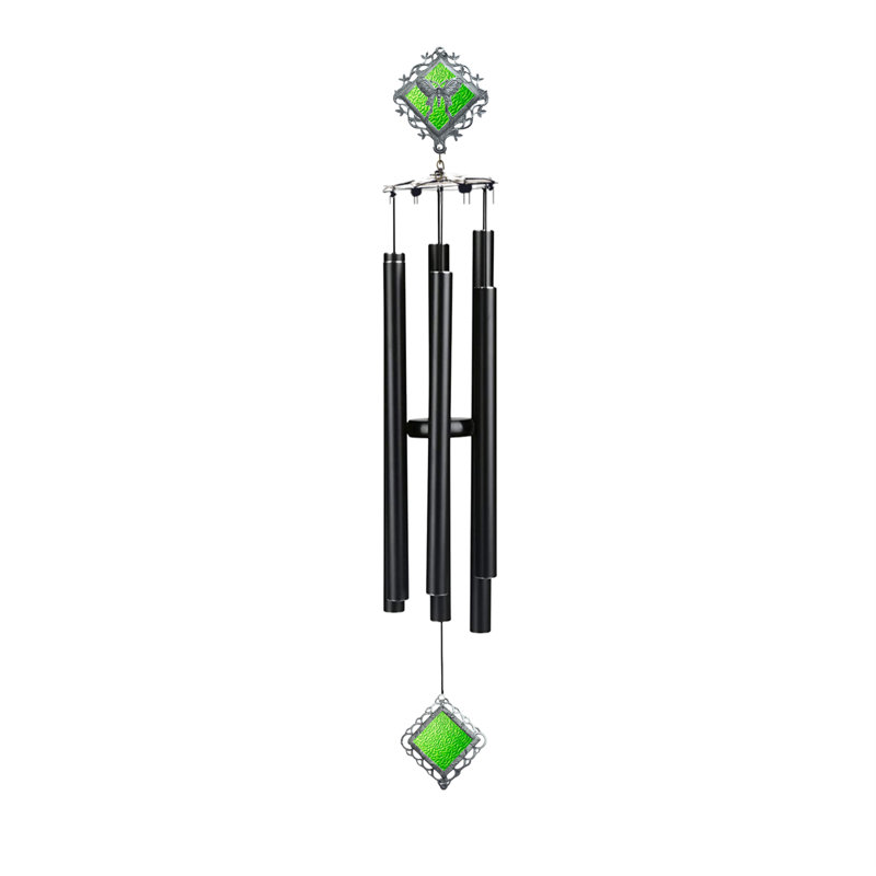Carillon éolien - papillon vitrail 36 po - verre vert - tube, Vert / noir