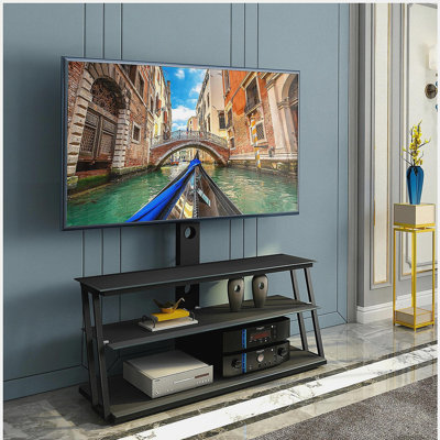 Meuble télé noir en verre trempé réglable en hauteur et en angle