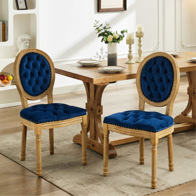 Chaises de salle à manger, revêtement en velours bleu, cuir artificiel en bois massif de 2, bleu