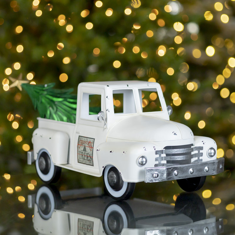 Camion de Noël à l'ancienne avec arbre, Blanc