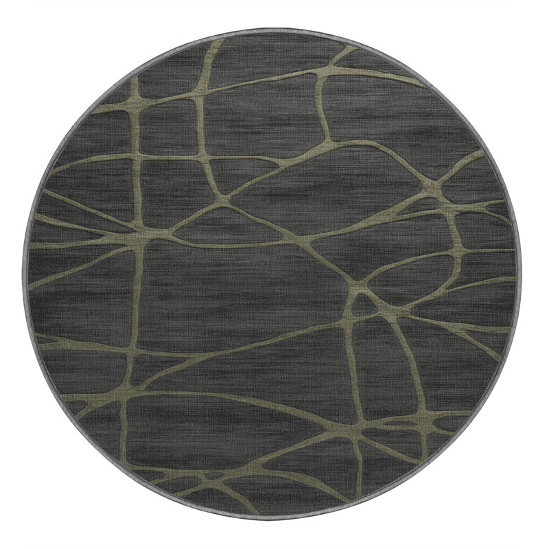 Tapis abstrait gris lavable à la machine, Rond 4 pi