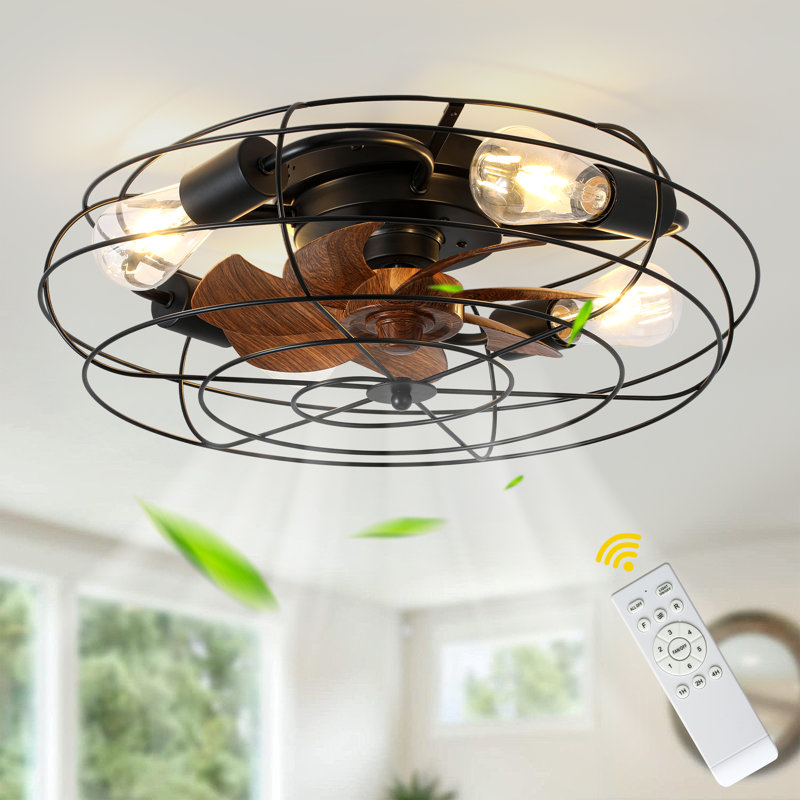 Ventilateur de plafond encastré industriel noir 20 po avec lumière et télécommande, ventilateur à profil bas 6 vitesses à moteur à courant continu pour chambre à coucher, salle à manger