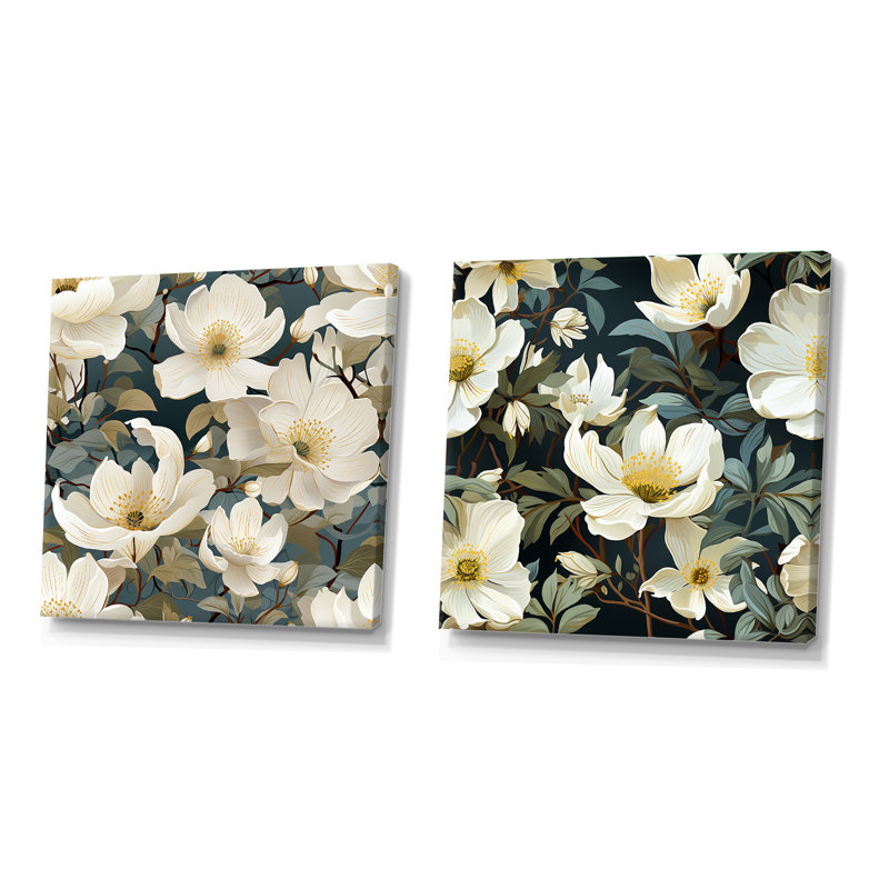 Menifee - Ensemble de 2 collages carrés floraux, Toile tendue, H 36 po x l 73 po