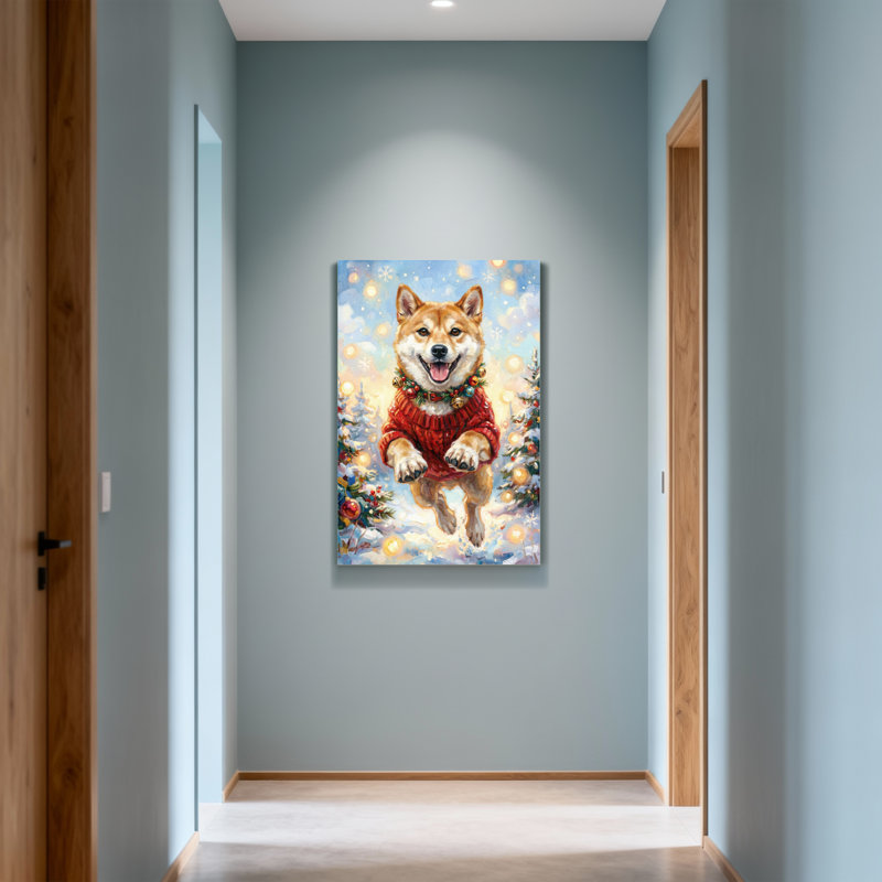 Animaux, chien de Noël en chandail rouge sautant, H 24 po x l 16 po