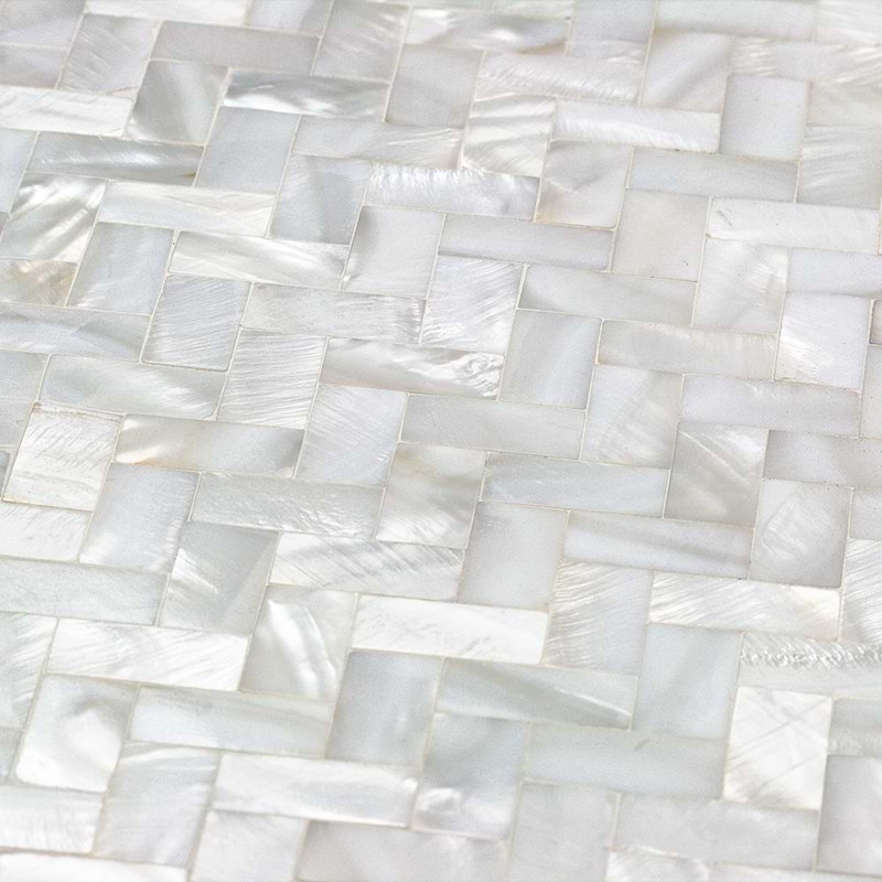 Serene .5x1 Herringbone Polished Pearl Mosaic Tile