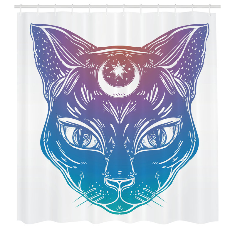 Dakota Fields Boho Shower Curtain Cat Head Moon, 70''H x 69''W