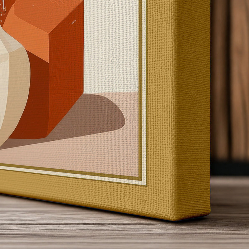 Geometric Floral Arrangement Botanical - Wrapped Canvas, 24x16 - 61.0 x 40.6 cm, Ochre Border