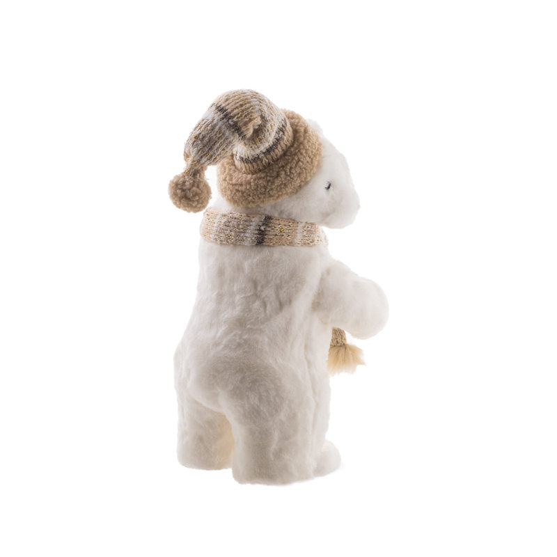 Ours curieux debout en fausse fourrure blanche / beige