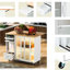 Îlot de cuisine blanc avec abattant, lumières à DEL, 2 portes coulissantes en verre, 1 porte d'armoire rabattable, tablette réglable, tiroirs (modernes) (grands tiroirs cannelés de style scandinave)