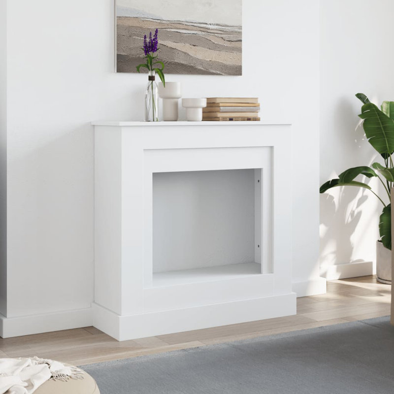 Cadre de cheminée décoratif carré en bois d'ingénierie blanc 35,4 x 11,8 x 35,4 po