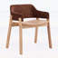 Chaises de salle à manger rembourrées avec accoudoirs, tissu brun confortable et structure en bois d'hévéa naturel durable, ensemble de 2
