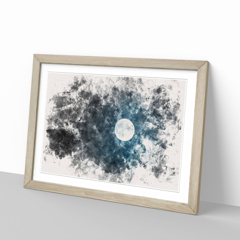 The Full Moon at Midnight Watercolour - Picture Frame Graphic Art Print, 62cm H x 87cm W x 2cm D, Oak Framed