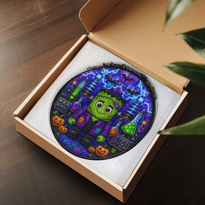 Cute Frankenstein Stained Glass Panels Suncatcher for Window Decor