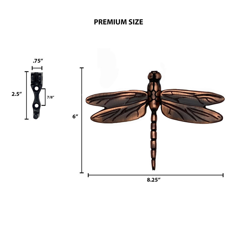 Heurtoir de porte libellule en vol, Bronze huilé, H 6 po x l 8,25 po x P 1,75 po
