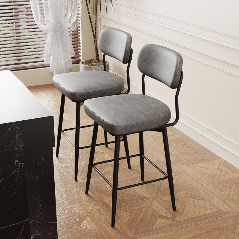 Ensemble de 2 tabourets de bar rotatifs à 360 ° avec tabourets de bar avec coussins en cuir et supports en fer, convenant à divers endroits tels que les cuisines, les restaurants, les bureaux, etc.
