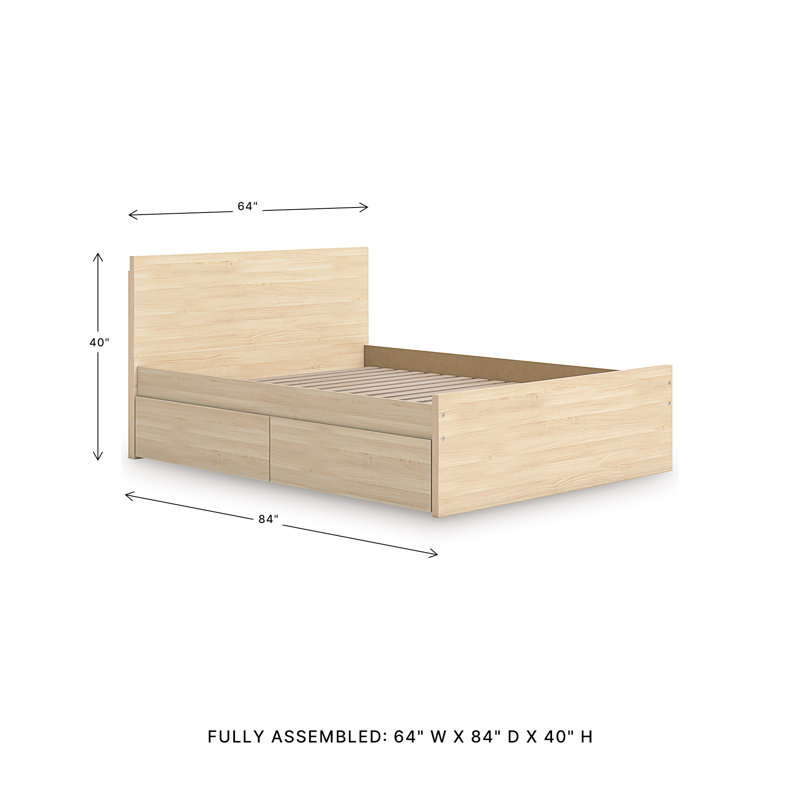 Grand lit plateforme à panneau latéral avec rangement latéral Dunagan, Beige, Grand lit