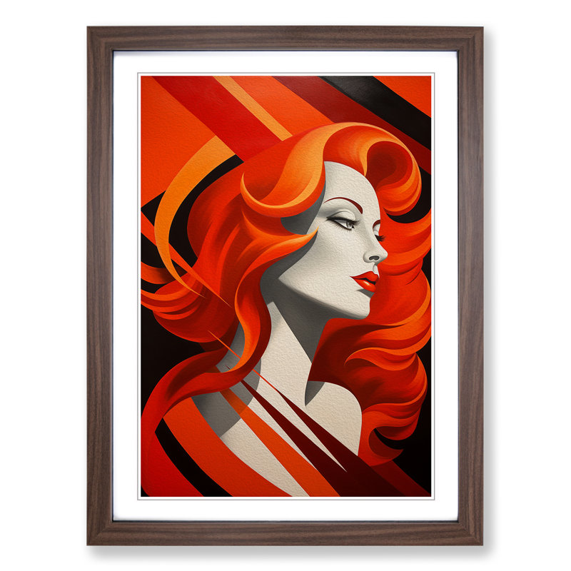 XYZ-FRM-V1223-5437 Red Headed Woman Constructivism No.3 - Single Picture Frame Print on Wood, 46cm H x 34cm W x 2cm D, Walnut