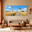 Scénario et paysage urbain, champ de blé, moulin à vent, chemin du ciel, nuages, soleil bleu, ensemble de 3 impressions sur toile-687568940